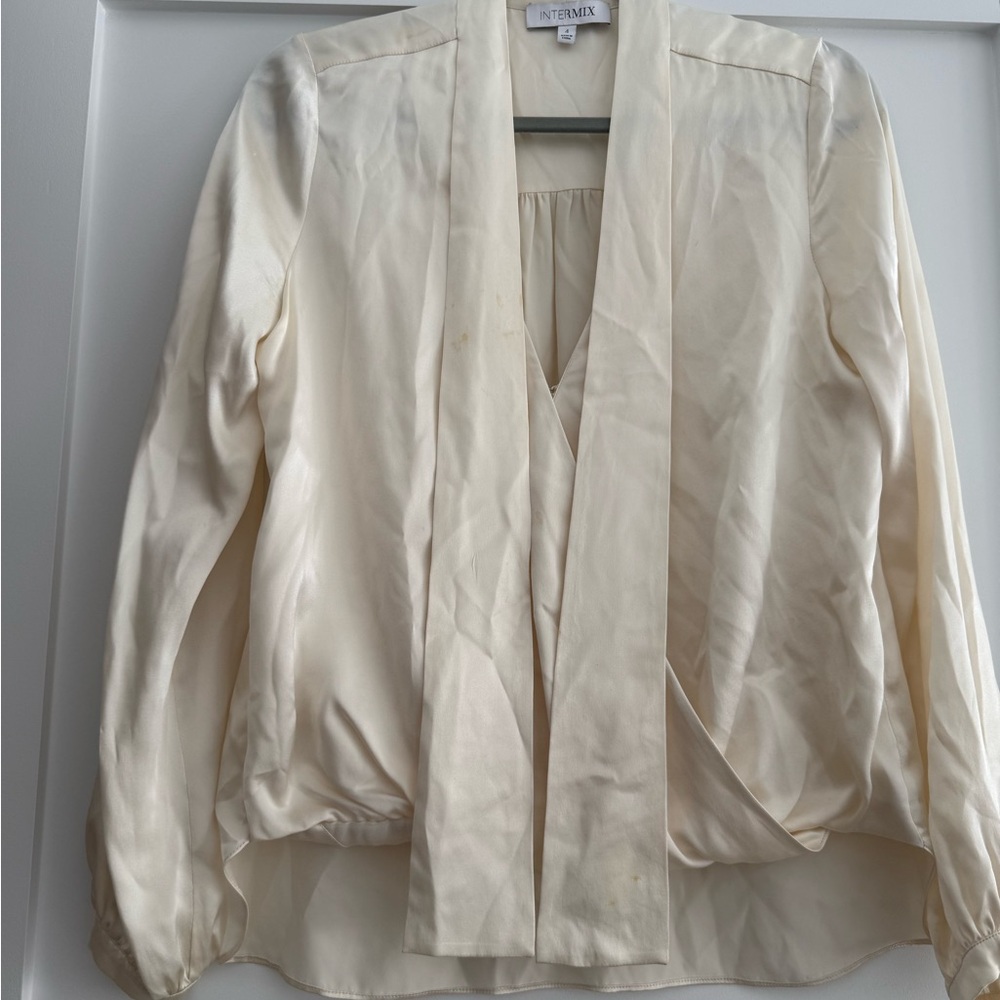 INTERMIX Ivory Satin Blouse - Size 4